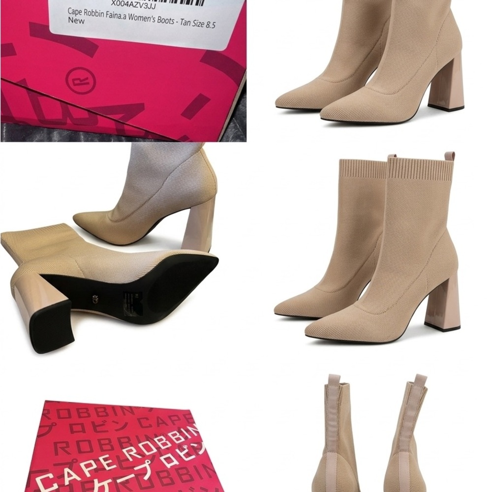 NWB Cape Robbin Faina.a Tan Knit Sock Boots - Size 8.5